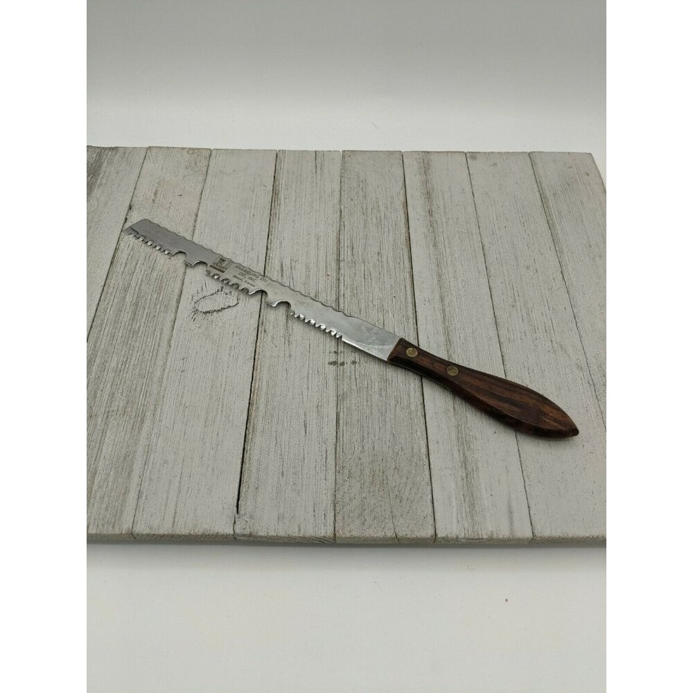 Vintage Warco 2 Stainless Double Sided Knife Philgas Oil Wood Handle Slice Carve